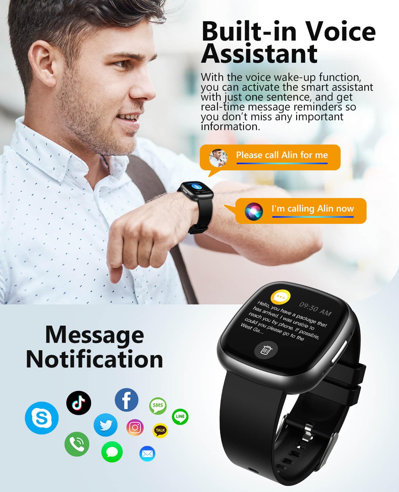 BooaBei Smart Watches, 1.72" Smartwatch for Men Women (Answer/Make Call), Fitness Tracker with 100+ Sport Modes, IP68 Waterproof, Heart Rate/Sleep/Spo2 Monitor, Activity Tracker for Android iOS