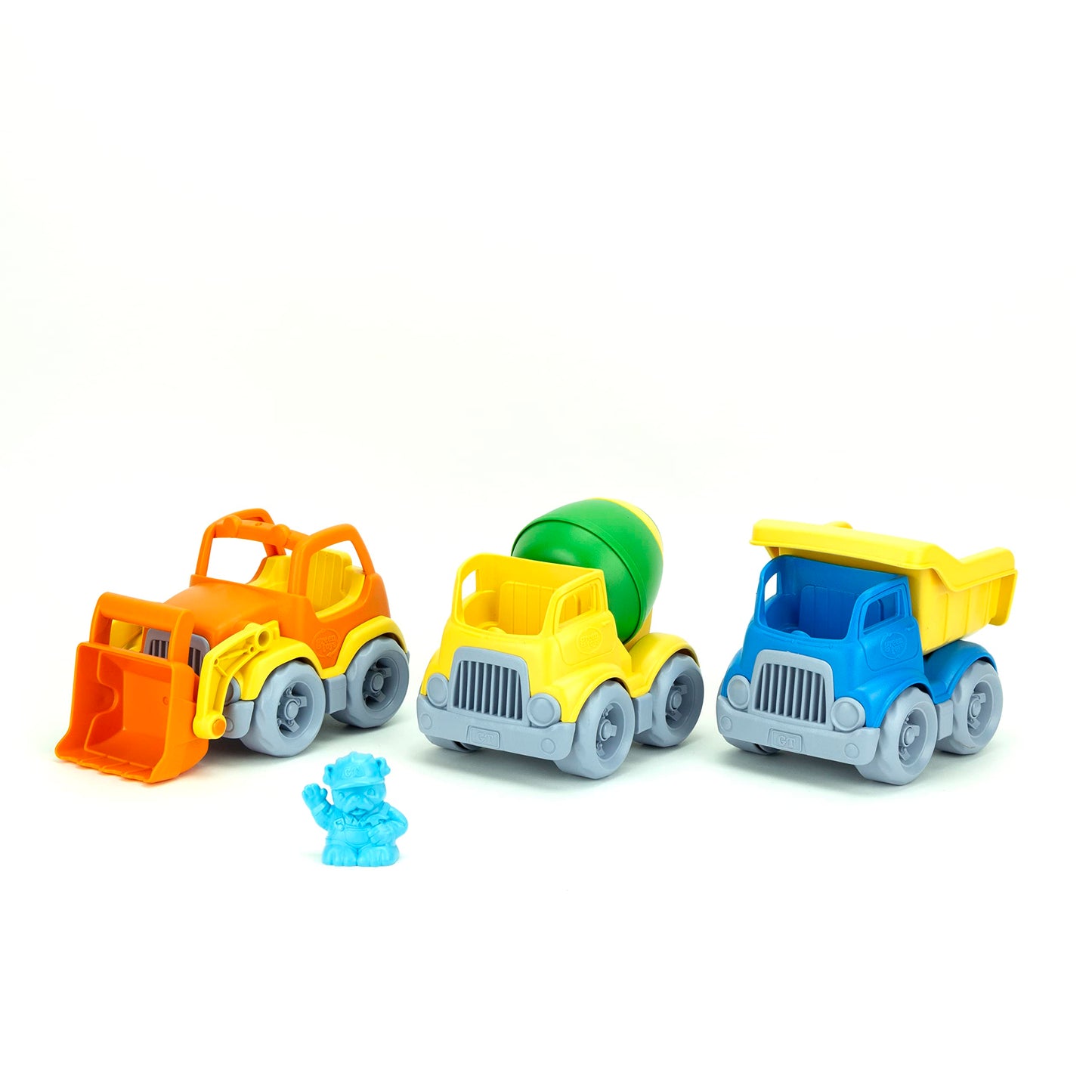 Green Toys Construction Vehicle Includes Scooper, Dumper, Mixer, 1 Character- 3 Pack - 4C