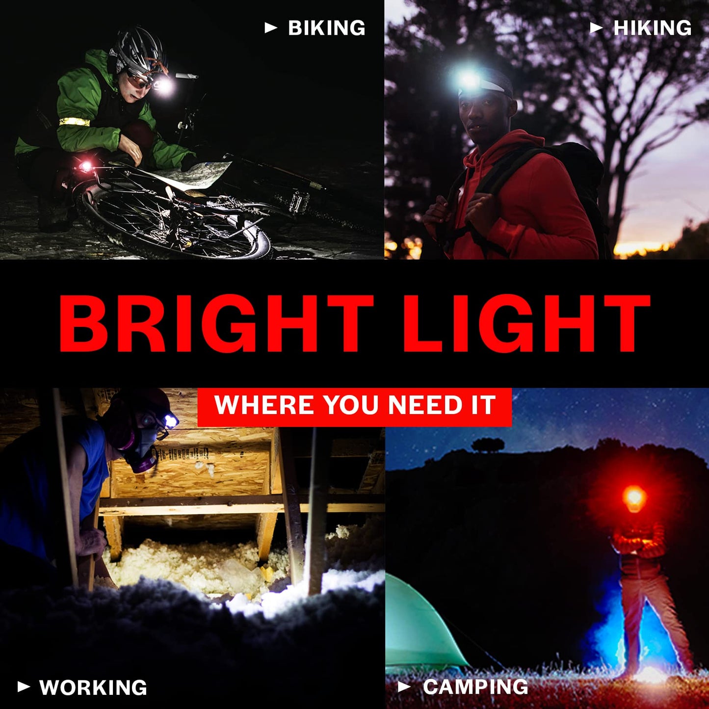 LED Headlamp 2-pack Battery Powered (AAA) (Batteries Not Included) | Head Lamp for Running Hunting Camping Fishing Hiking with Red Light and Adjustable Headband - Bright Forehead Headlamp 7 Modes