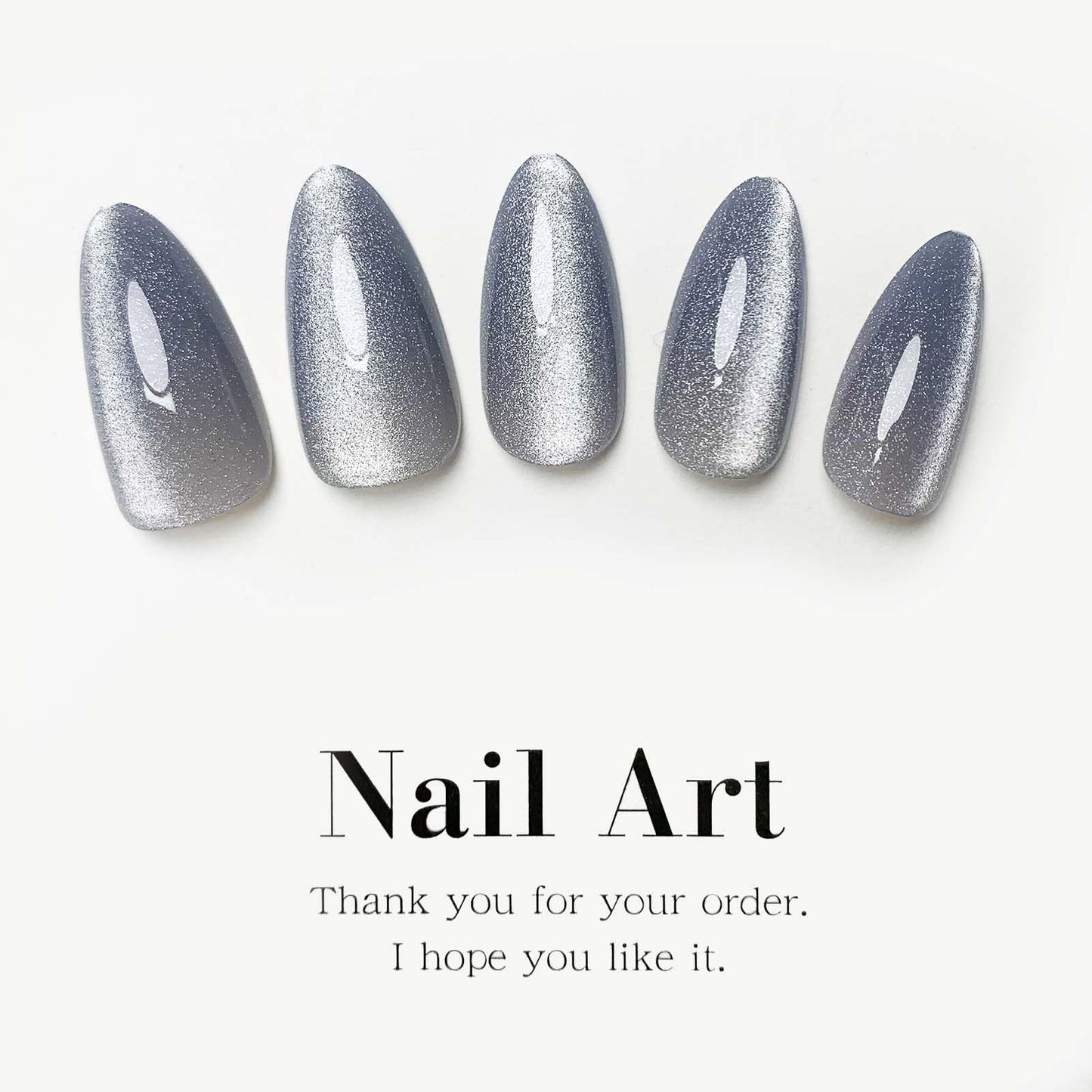 Gray Cat EyePresss on Nails Medium Almond Fake Nails Glossy Shiny Acrylic Nails Glitter Ombre Glue on Nails Solid Color Nails Press ons Short Almond Nails False Nails for Women 24Pcs