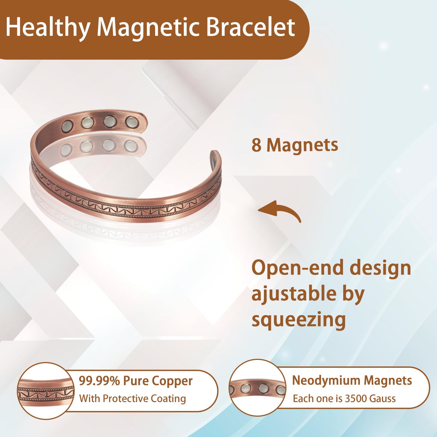 EnerCoppeX Copper Magnetic Bracelet for Women - Detox Jewelry with 3500 Gauss Magnet, Adjustable Cuff Bangle (A)
