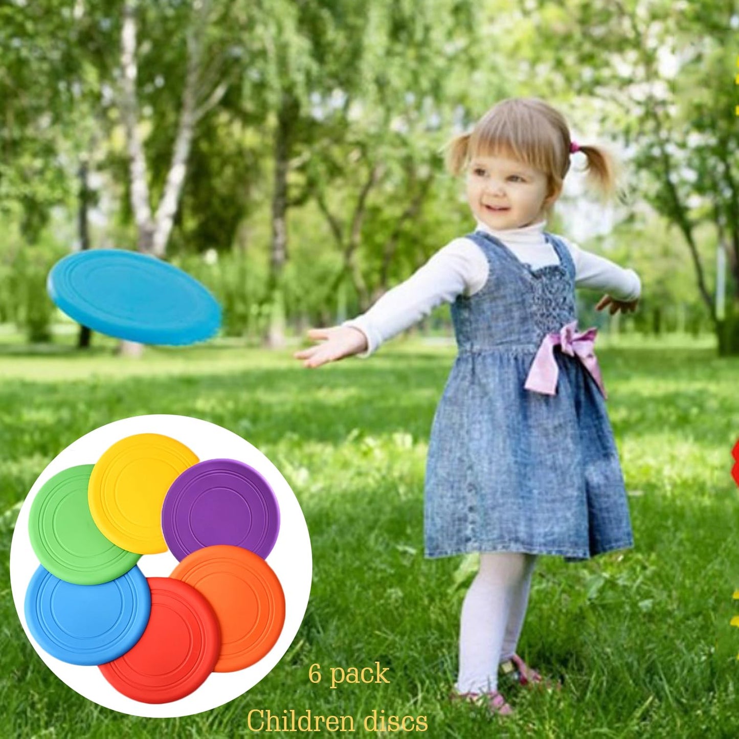 SUHEEUS Kids Flying Disc Toy Outdoor Playing Lawn Game Disk Flyer for Kindergarten Teaching Soft Silicone Colorful 6 Pack Bulk Set