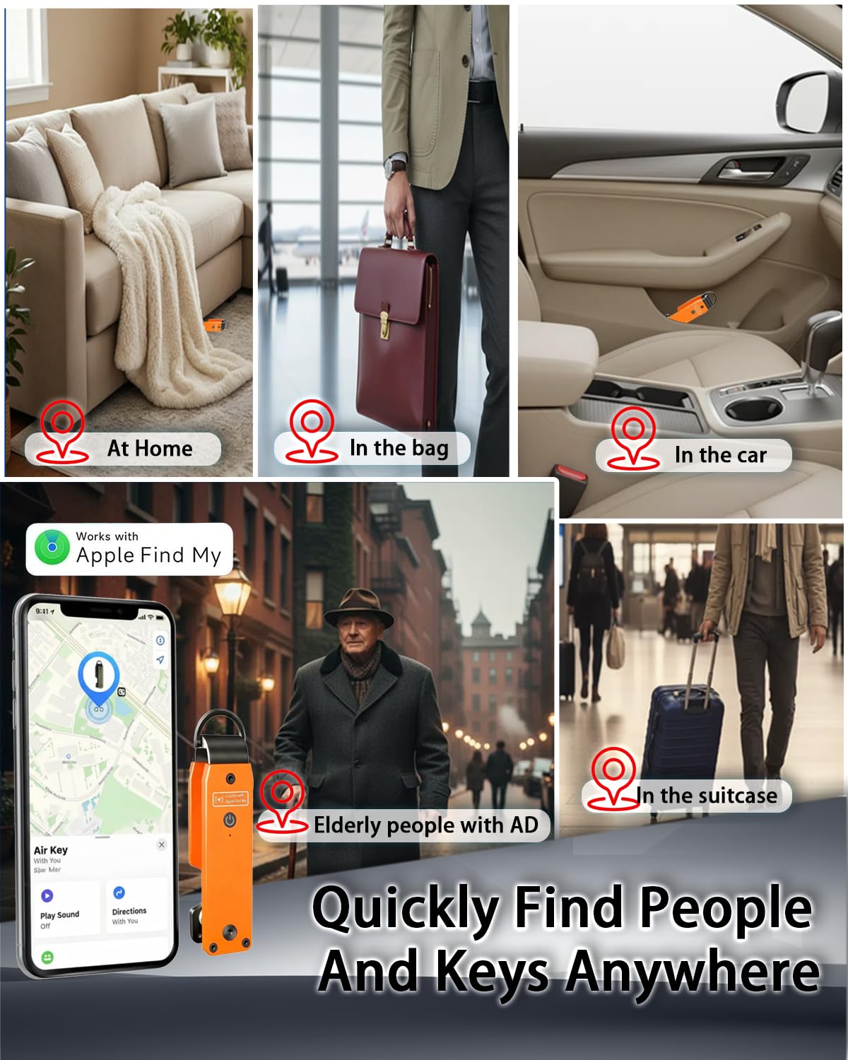 ShiChextasy Air Keychain with GPS Tracker : Lightweight Compact Key Holder for Outdoor Use - Minimalist Metal Key Organizer (Orange)