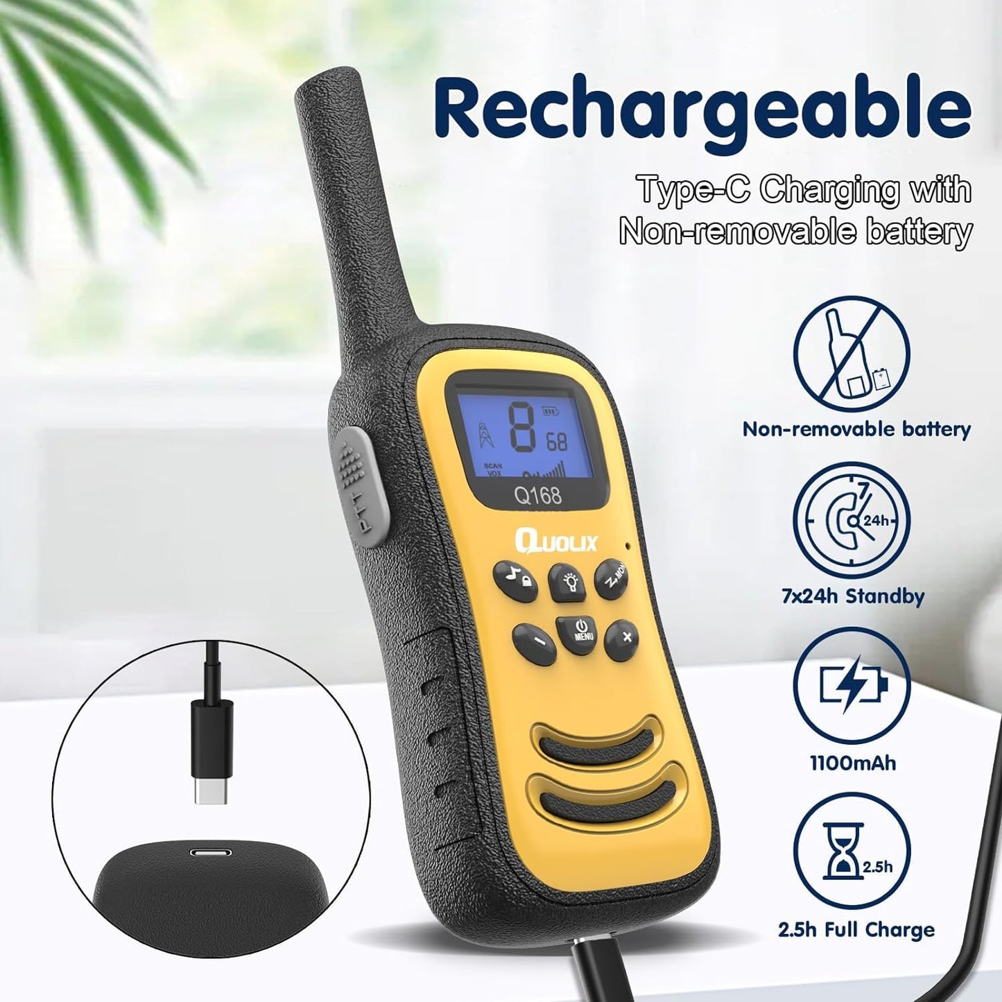QUOLIX Walkie Talkies for Kids Rechargeable, Kids Walkie Talkie with Flashlight VOX Function, Great for Camping, Hiking, Outdoor Play, for Boys and Girls Ages 3 12. (2 Pack)