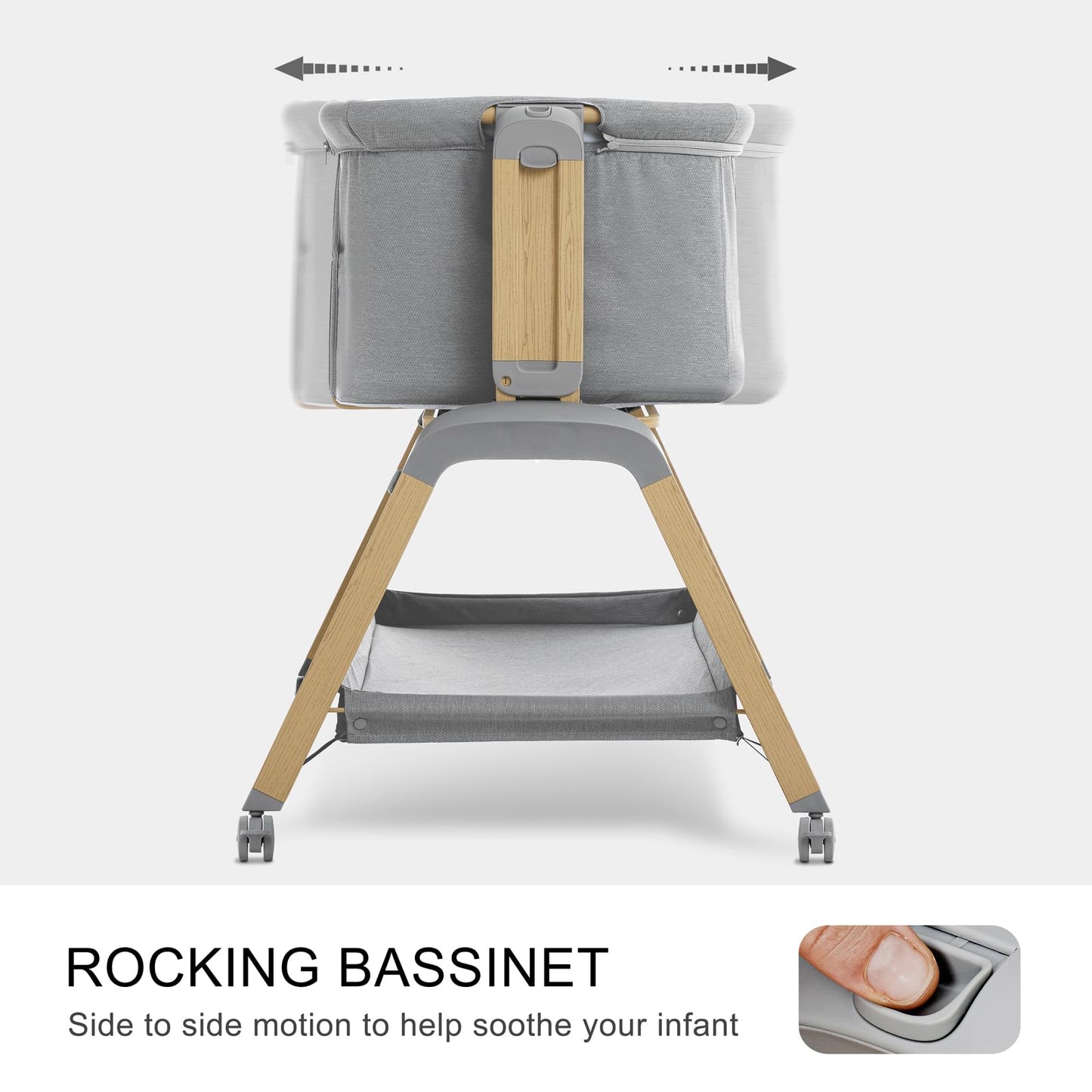 Jimglo 3 in 1 Baby Bassinet, Rocking Bassinets with Comfy Mattress and Wheels, Adjustable Height Bassinet Bedside Sleeper, Easy Folding Portable Crib for Newborn (Grey)