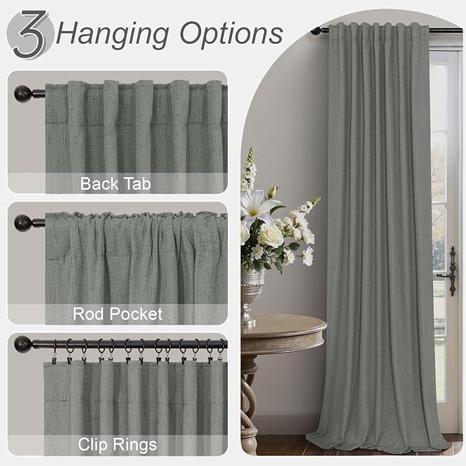 Office Curtains for Windows 102 Inches Long 2 Panel Set Blackout Back Tab Pleated Linen Textured Room Darkening Black Out Masculine Curtains for Boys Bedroom Man Cave 102 Length Slate Grey Dark Gray