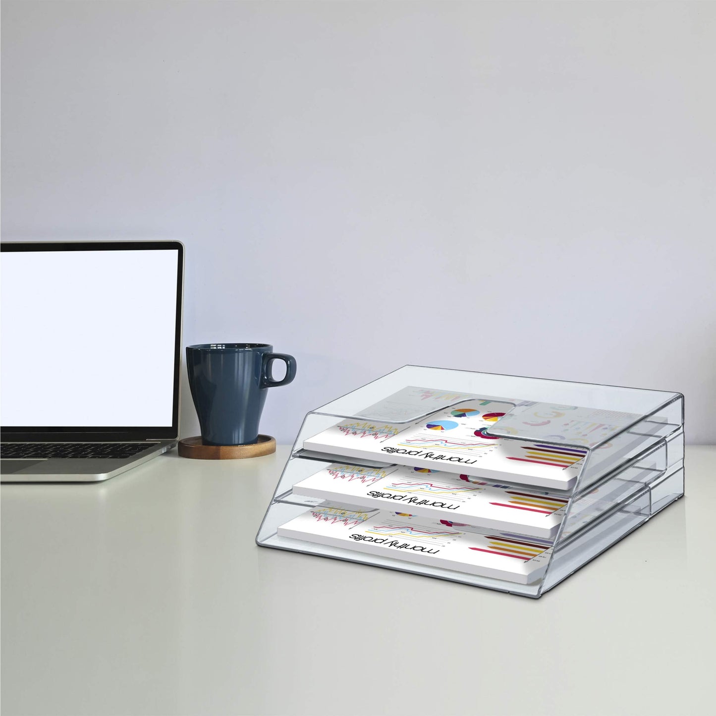 Acrimet Horizontal Triple File Folder Holder Organizer, Open Top Desktop Document Sorter for Letter Size Papers & Folders, Plastic (Clear Crystal)