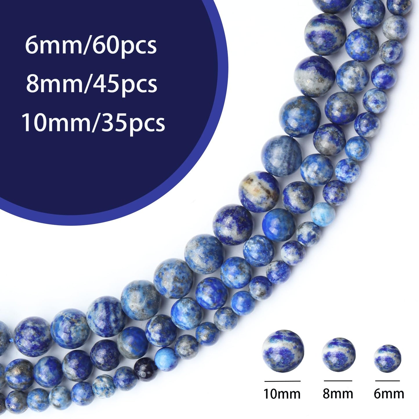 Siomia 45pcs 8mm Natural Lapis Lazuli Gemstone Beads Energy Healing Crystal Round Loose Stone Beads for Jewelry Making, DIY Bracelets Necklaces
