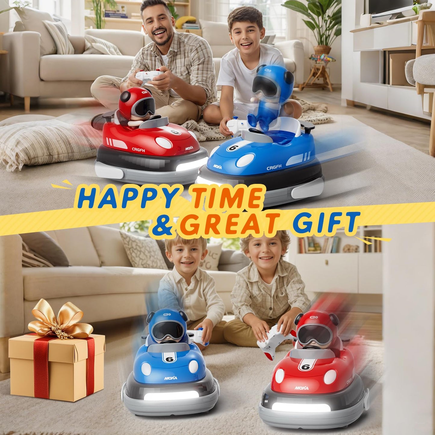 2-Player Battle 2-5 rc Car toddler Boys Children's Day Toy | Cartoon Remote Control Bumper Cars With Light & Sound – Racing Set (Drift + Collision Modes) | 360° Spinning | Rechargeable Kids’ Race Cars