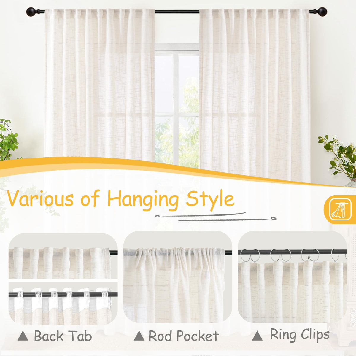 Natural Linen Curtains 40 Inches Long (2 Count)