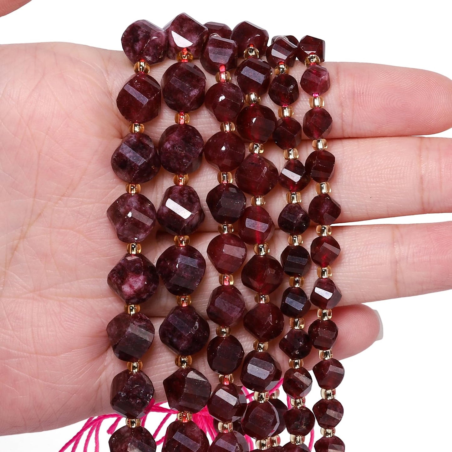 Yochus 42pcs Natural Garnet Stone Beads for Bracelet，2strands 6mm Facted Twist Loose Gemstone Beads for Jewelry Making DIY Craft Necklace Earring