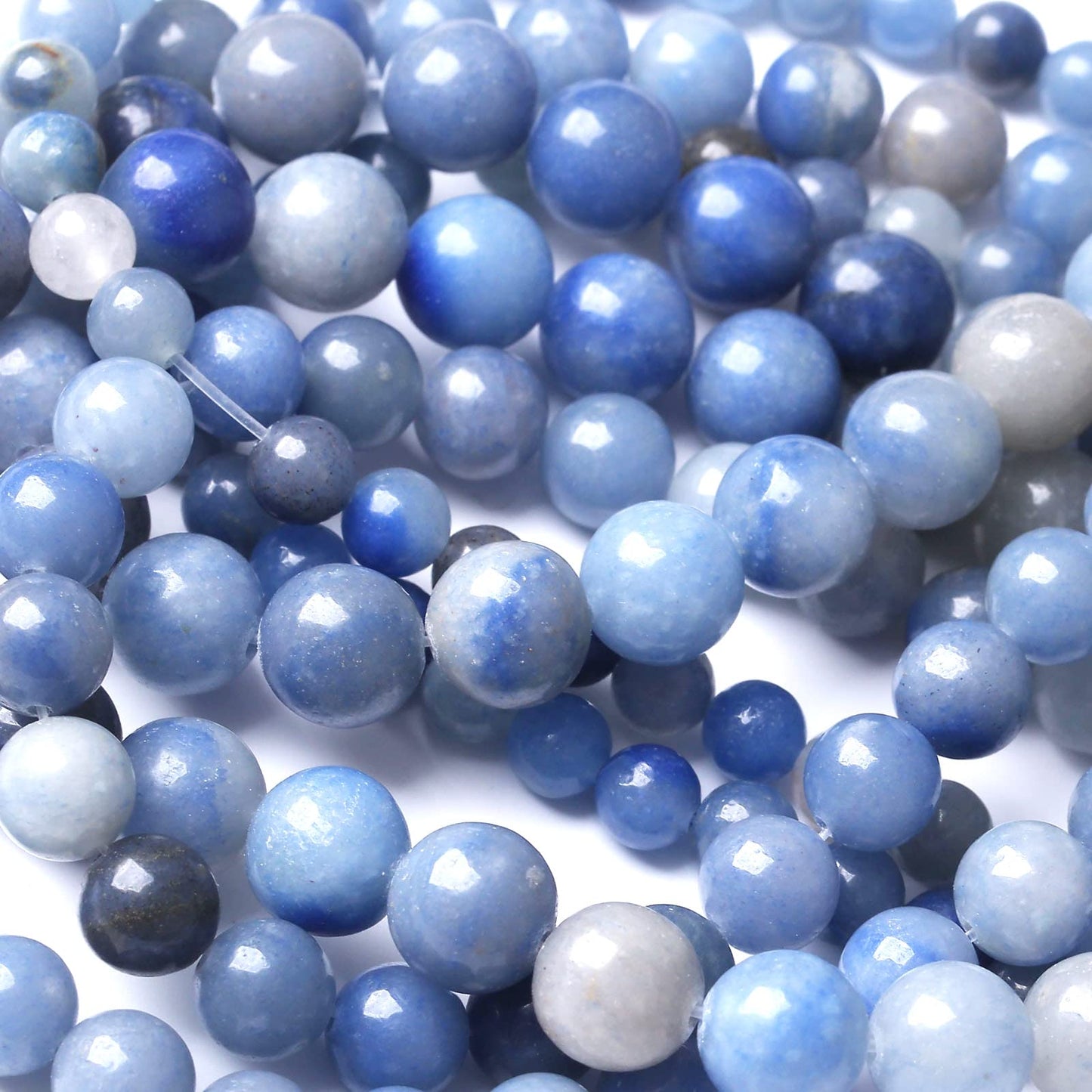 48PCS 8MM Natural Blue Aventurine Beads Round Loose Stone Beads for Jewelry Making DIY Energy Stone Healing Power Bracelet 15"