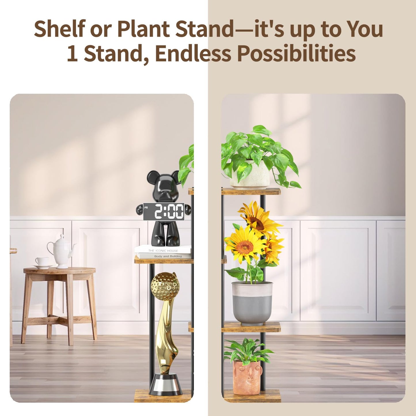 LASZOLA Black 3 Tiered Wood Plant Stand Indoor for Larger Heavy Duty Planter, Sturdy Multi Level Vertical Flowers Racks for Narrow Inside Floor, Decorate Shelving for Hold House Tree, Space Saving