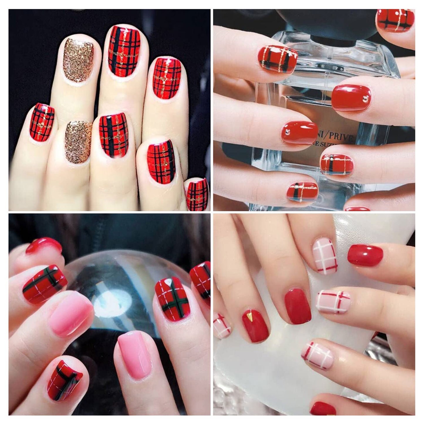 DANNEASY 24 Sheets Plaid Nail Polish Strips Full Nail Wraps Self Adhesive Gel Strips Nail Polish Stickers for Women Girl Nail Accessories with File, Cuticle Stick