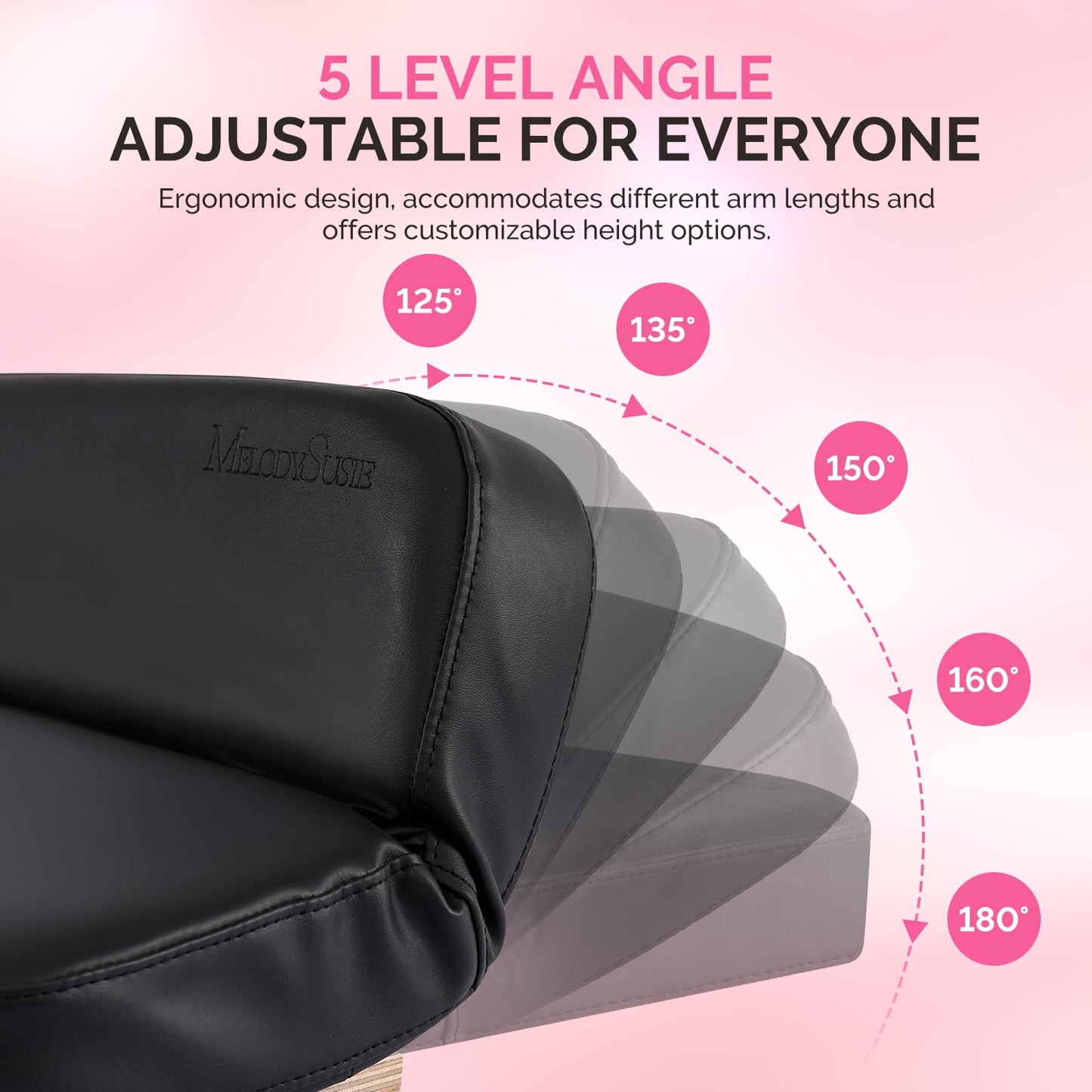 MelodySusie Foldable Nail Arm Rest for Nail Techs, 5-Level Adjustable Manicure Hand Rest Cushion, Large PU Leather Nail Hand Pillow for Acrylic Gel Nail Art, Salon Home Use, Black