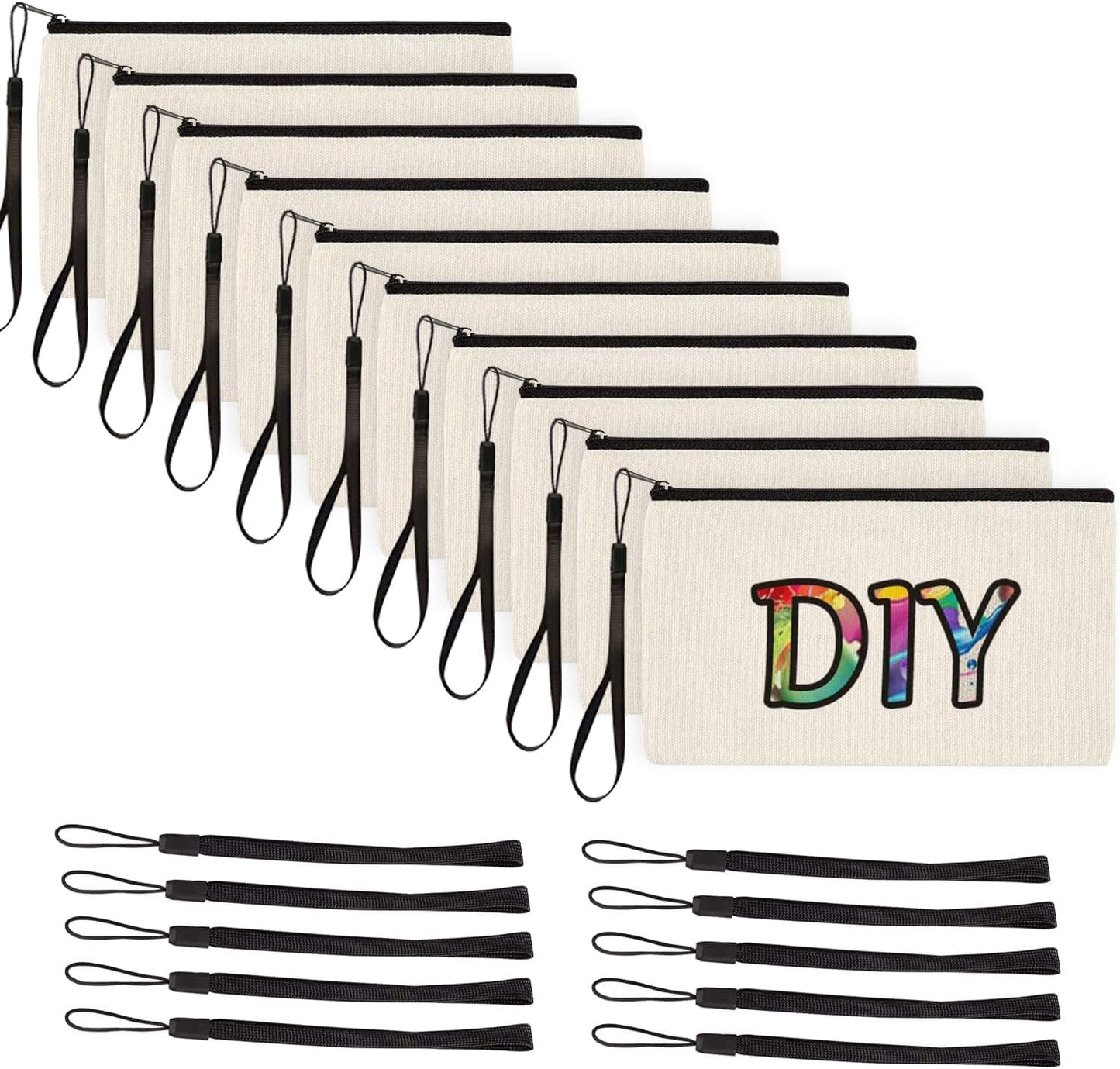 BYETIVE 8.1"×4.2" Canvas Zipper Bag Reusable Cotton Canvas Zipper Pouch Blank DIY Craft Canvas Bag Bulk for Painting Cosmetic Bag Makeup Toiletry Bag Case Pouches 10 pack