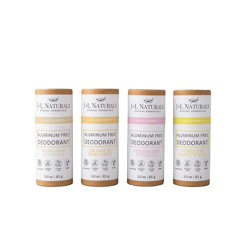 J&L Naturals Aluminum Free Deodorant for Men & Women | 100% Natural Ingredients With Coconut Oil, Shea Butter, & Essential Oils | Sustainable, Eco-Friendly (Floral & Fruity, 3.0 Oz (Pack of 4))