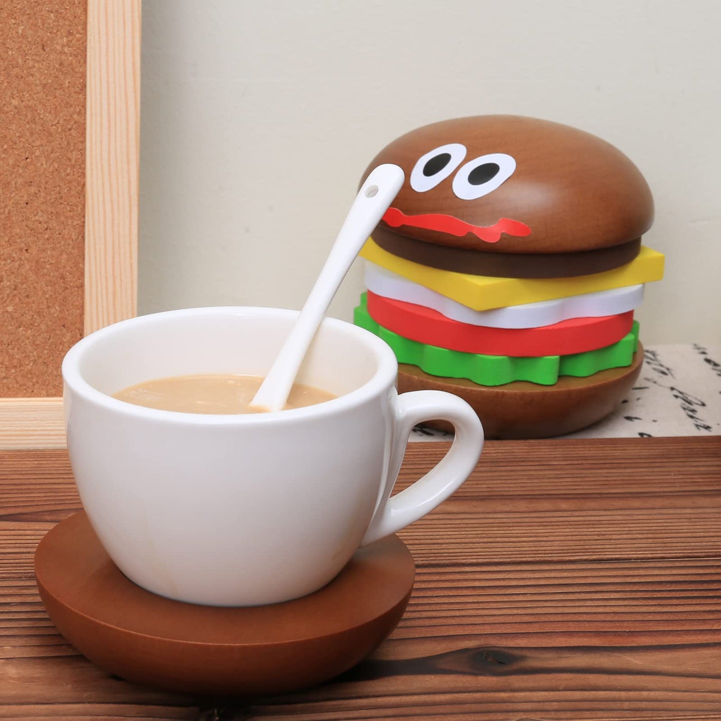 Fun Coasters Set for Drinks,Novelty Burger Coasters for Coffee Table,DIY Wooden Coasters for Drinks,,Cup Mat Wood Cup Lips,Gift for Housewarming,Birthday,Table Decor