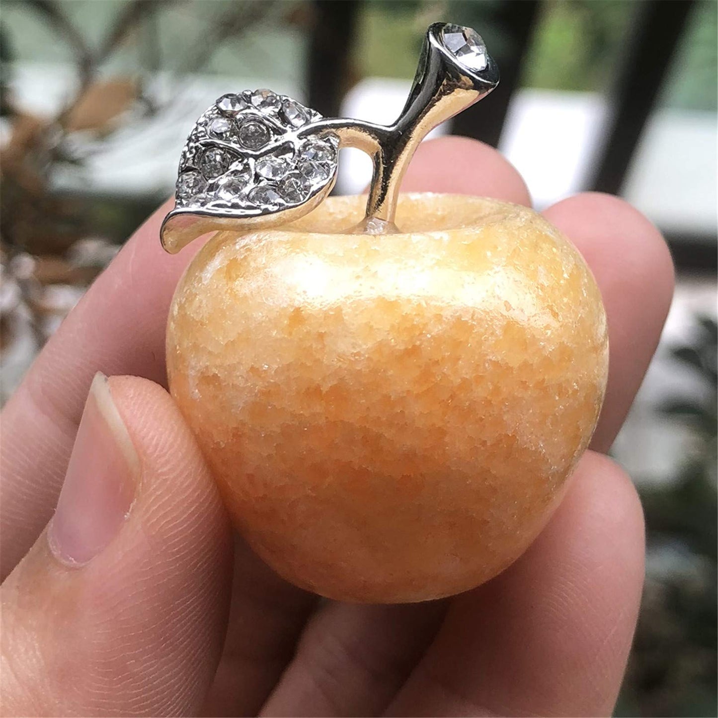 Fekuar Neyisaa Yellow Jade Apple Decor, Healing Crystals Pocket Stone Fruit Figurine Craft Home Decoration 30mm