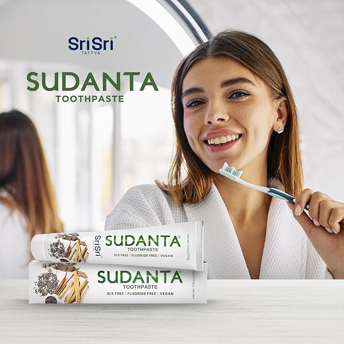 Sri Sri Tattva Sudanta Herbal Toothpaste – SLS Free & Fluoride Free Natural Ayurvedic Toothpaste for Strong Teeth, Healthy Gums & Oral Care – 200 g Pack of 3