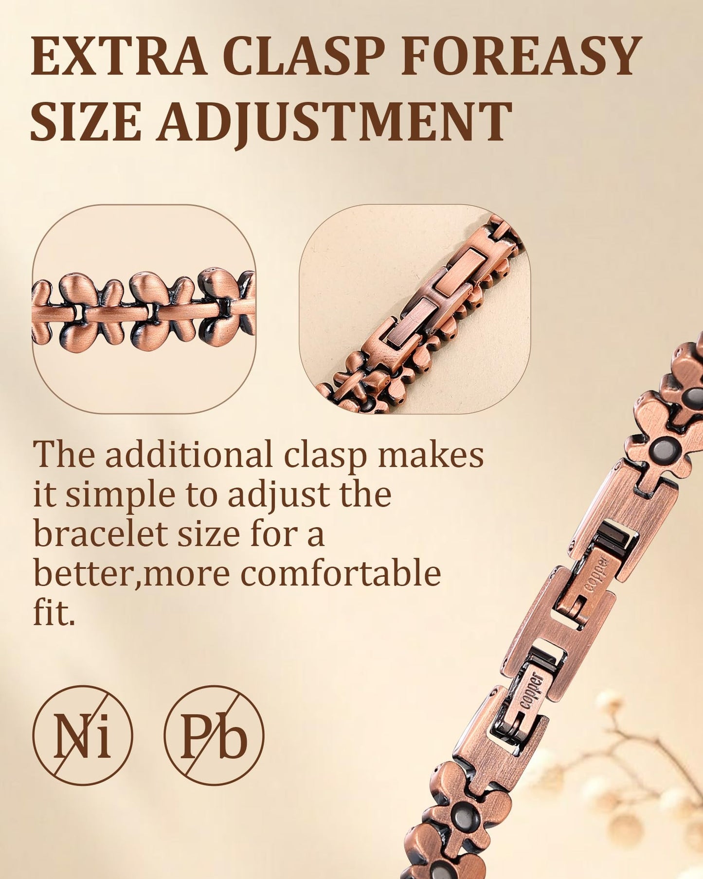 Fashtour Women's Copper Magnetic Bracelet, 3800 Gauss Magnets Butterfly Design, Adjustable Size with Extra Clasp for Daily Wear & Gifts