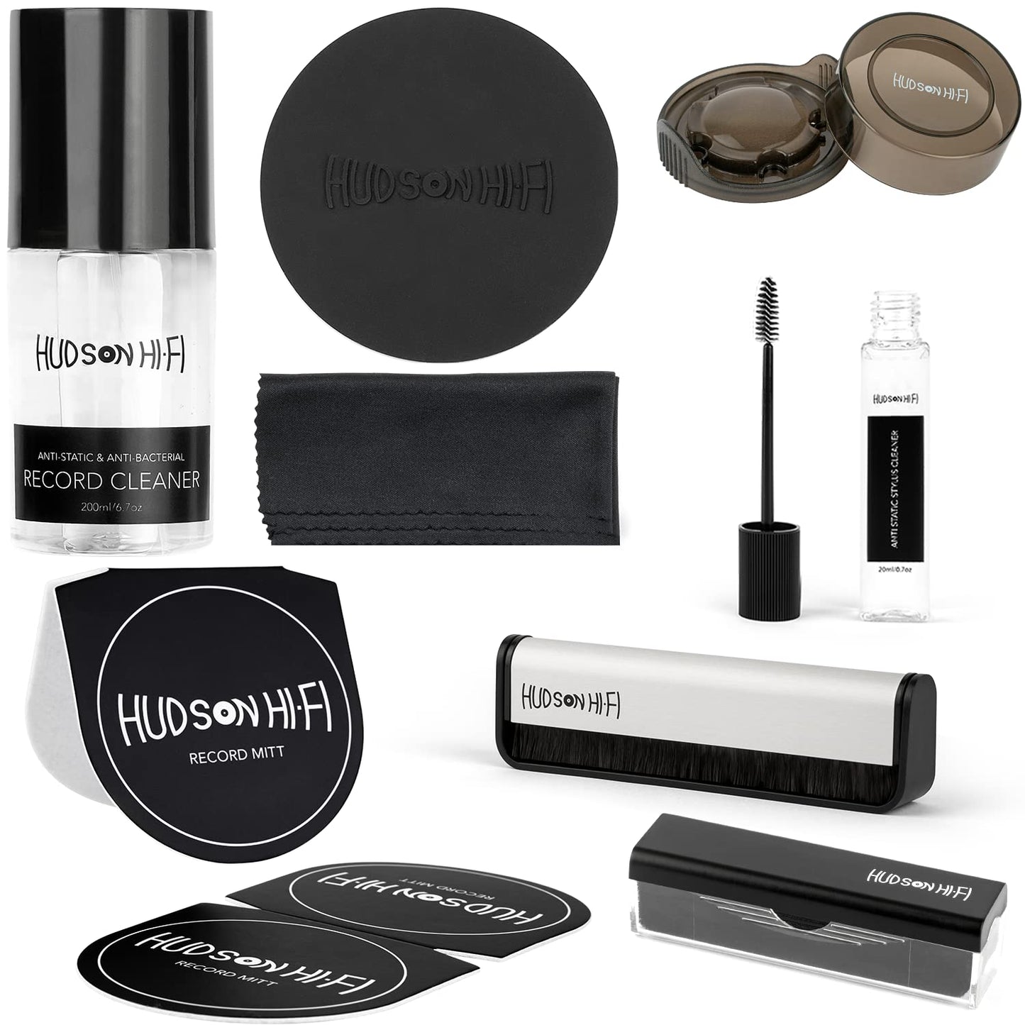 9-in-1 Vinyl Record Cleaning Kit – Anti-Static Cleaner, Carbon Fiber & Velvet Brushes, Stylus Gel, Microfiber Cloth, Mitts & Label Protector for LP Care