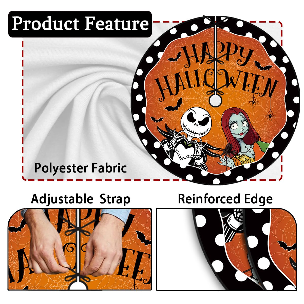 Halloween Tree Skirt 48 Inch Pumpkin Ghost Spooky Skeleton Tree Collar Halloween Decorations for Home Party