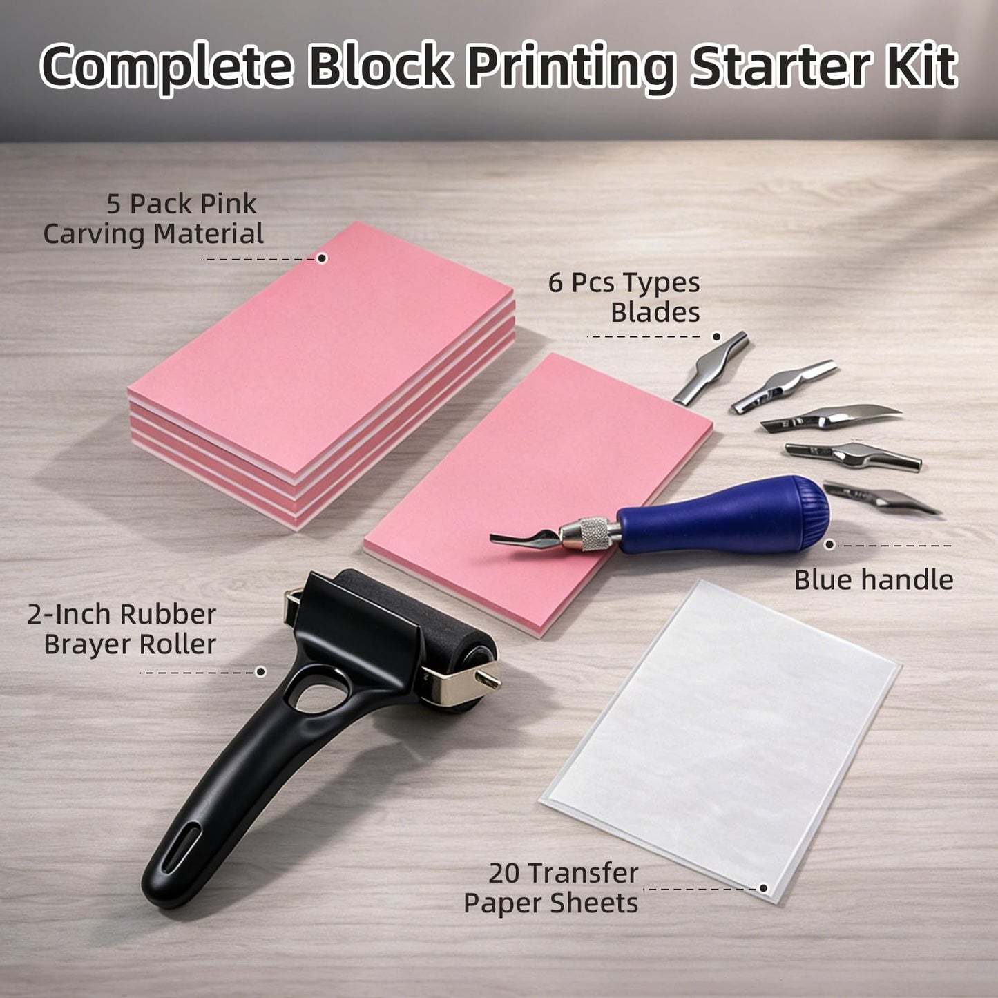 Falling in Art Linocut Kit for Printmaking, Rubber Stamp Carving Printing Kit with Linoleum Blocks and Brayer, Block Printing Supplies for Beginners and Artists