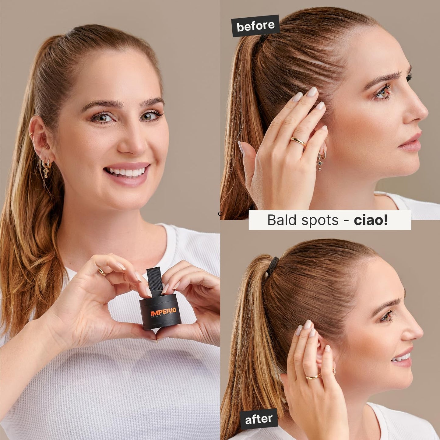 IMPERIO Root Touch Up Hair Powder for Concealing Hair Loss instantly - Hairline Powder for Women & Men - Water resistant Root Cover Up for Thinning Hair in Premium Hairdressing Quality (Light Brown)