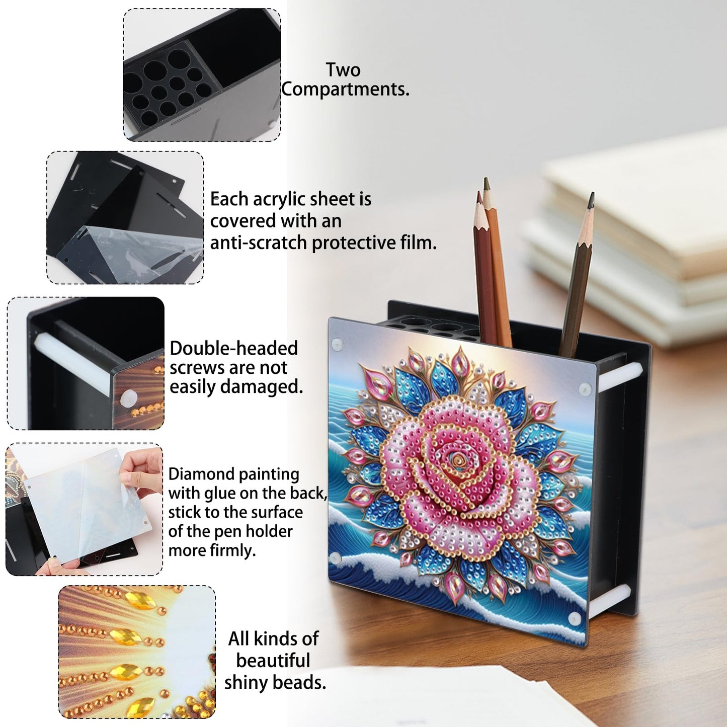 AiYuanzsh DIY 5D Diamond Painting Pen Holder Set – Floral Pencil Holder Craft Kit for Desk, Decorative Diamond Art Organizer for School, Office, and Home