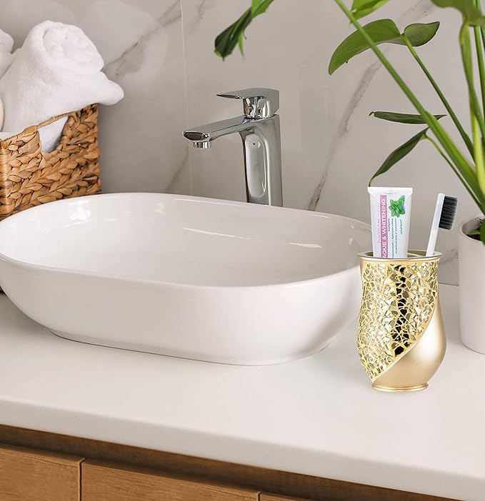 Zahari Home Sinatra Bath Tooth Brush Holder Modern Tooth Brush and Toothpaste Holder, Champagne