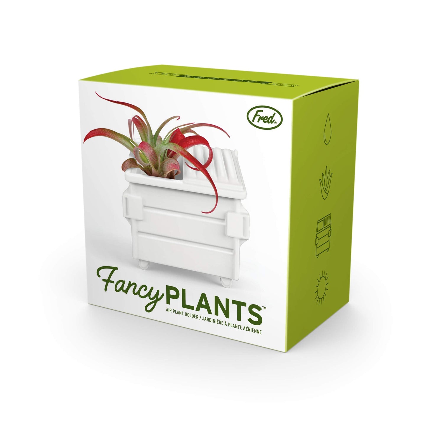 Fred Fancy Plants Dumpster Shaped Air Plant Holder - Unique Ceramic Planter for Tillandsia & Small Air Plants - Decorative Indoor Display for Office Desk, Bookshelf, Coffee Table
