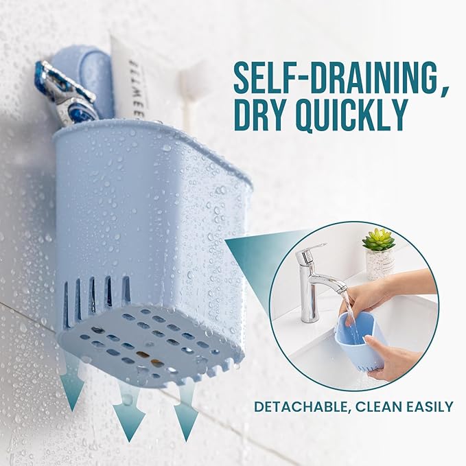 TAILI Suction Toothbrush Holder 2 Pack, Powerful Toothpaste Toothbrush Suction Cup, Self-draining Shower Razor Holder, Shower Toothbrush Holder for Wall, Kitchen Tableware Holder, Blue