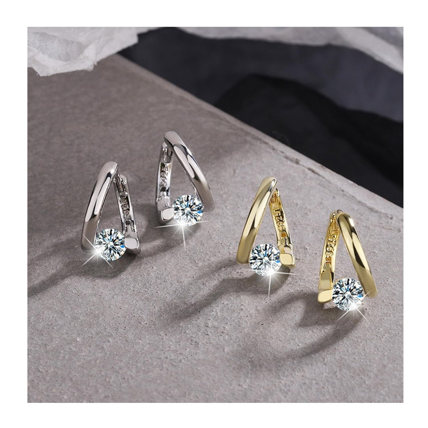 Halolux Germanium Earrings - Lymphatic Drainage Acupressure Earrings with CZ Zircon Stones - Dainty, Silver