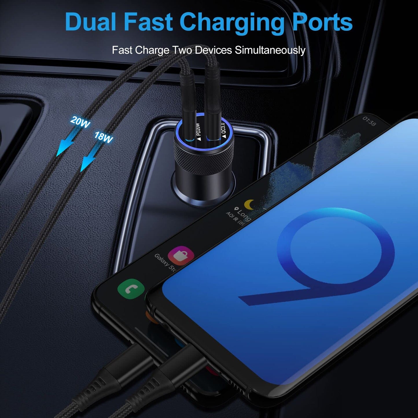 Type C Charger Fast Charging Block for Samsung Galaxy S25, A15 5G,A16,A55,A35,A14,A13,A25,S24 S23 FE,A03s,A53,Z Fold6,20W PD 3.0 USB C Wall Charger 38W Car Adapter+2 PCS Android 6ft USB C-to-C Cable