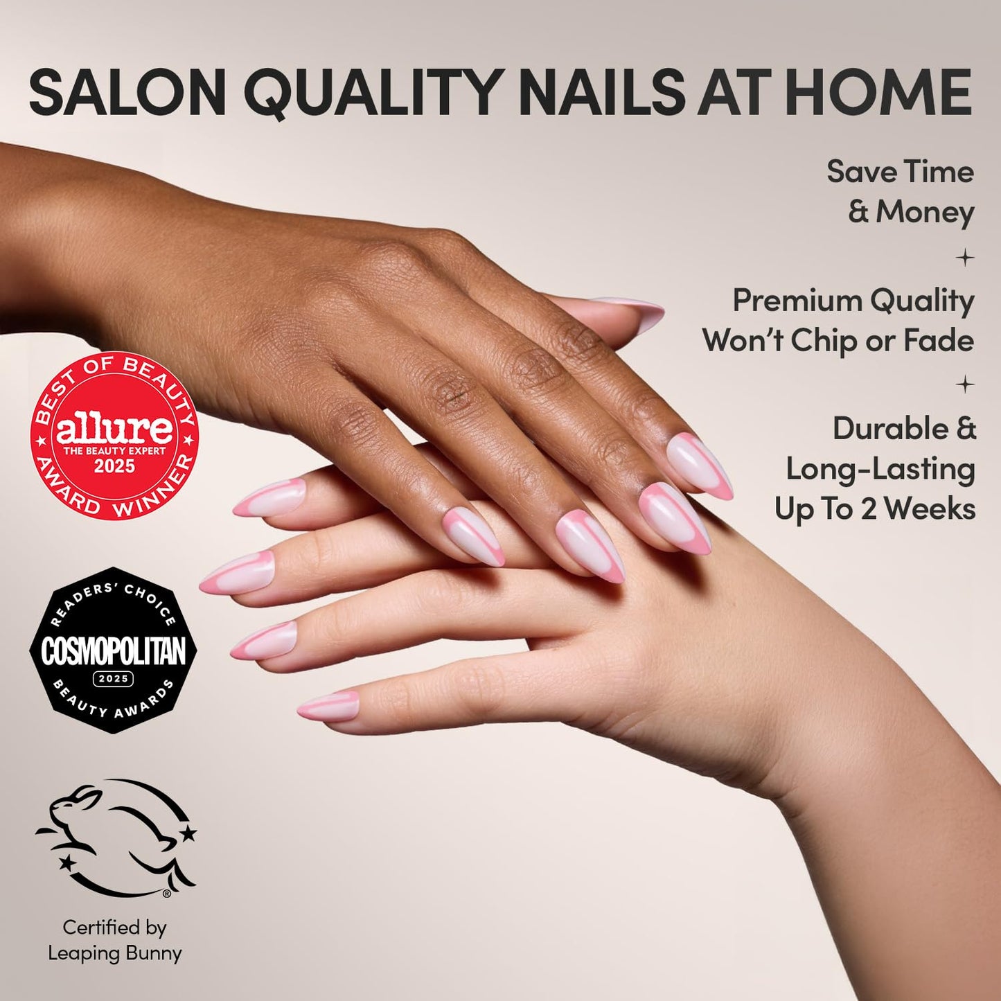 Glamnetic Press On Nails - Better Half | Spring Nails | Glossy, Semi-Transparent Short Almond Fake Nails with Pink Accents, Salon Quality | 15 Sizes - 30 Nail Kit with Glue