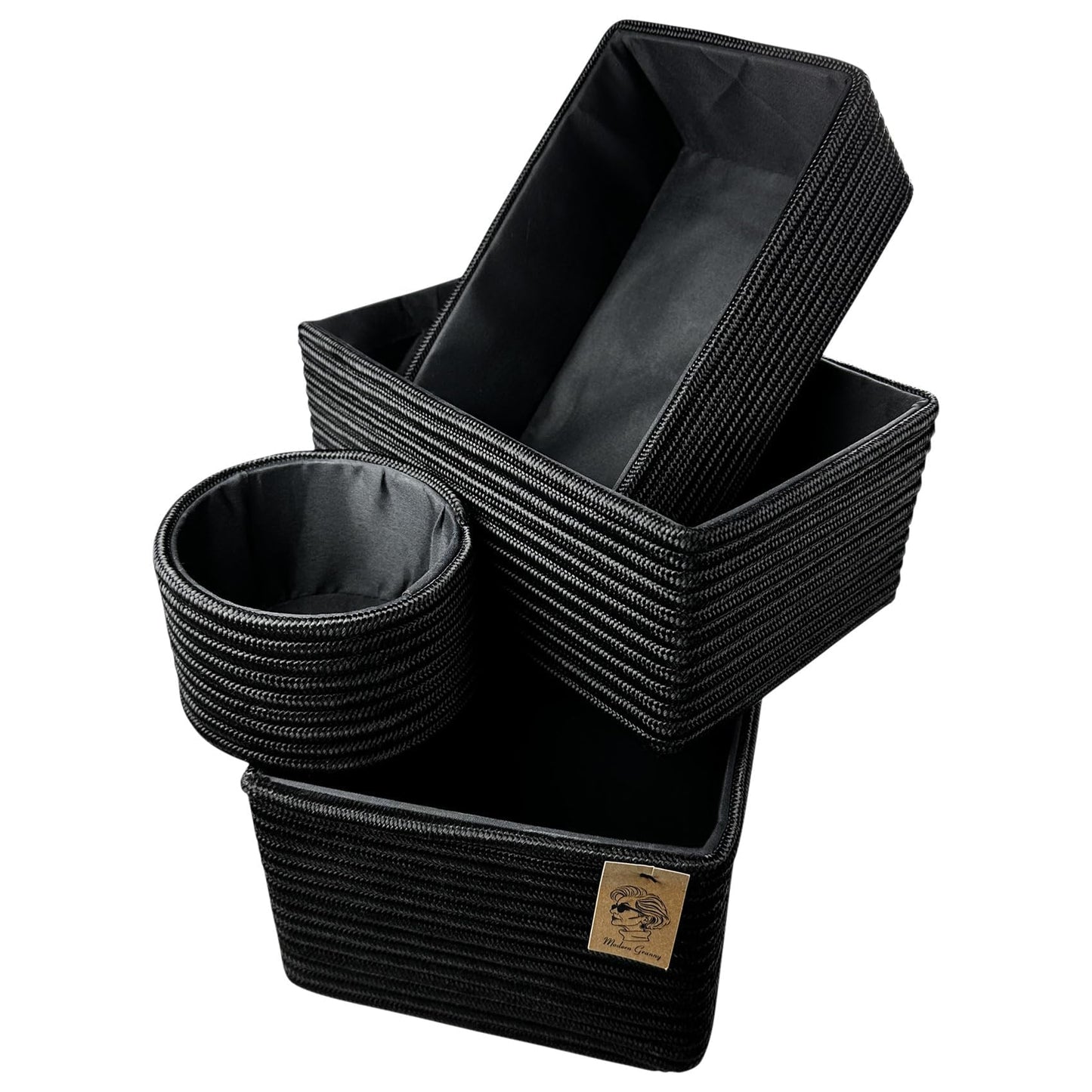 Modern Granny Stackable Decorative Storage Boxes Set of 4 Lined Interior Boho Organizers for Home Office Vanity Shelf Organization