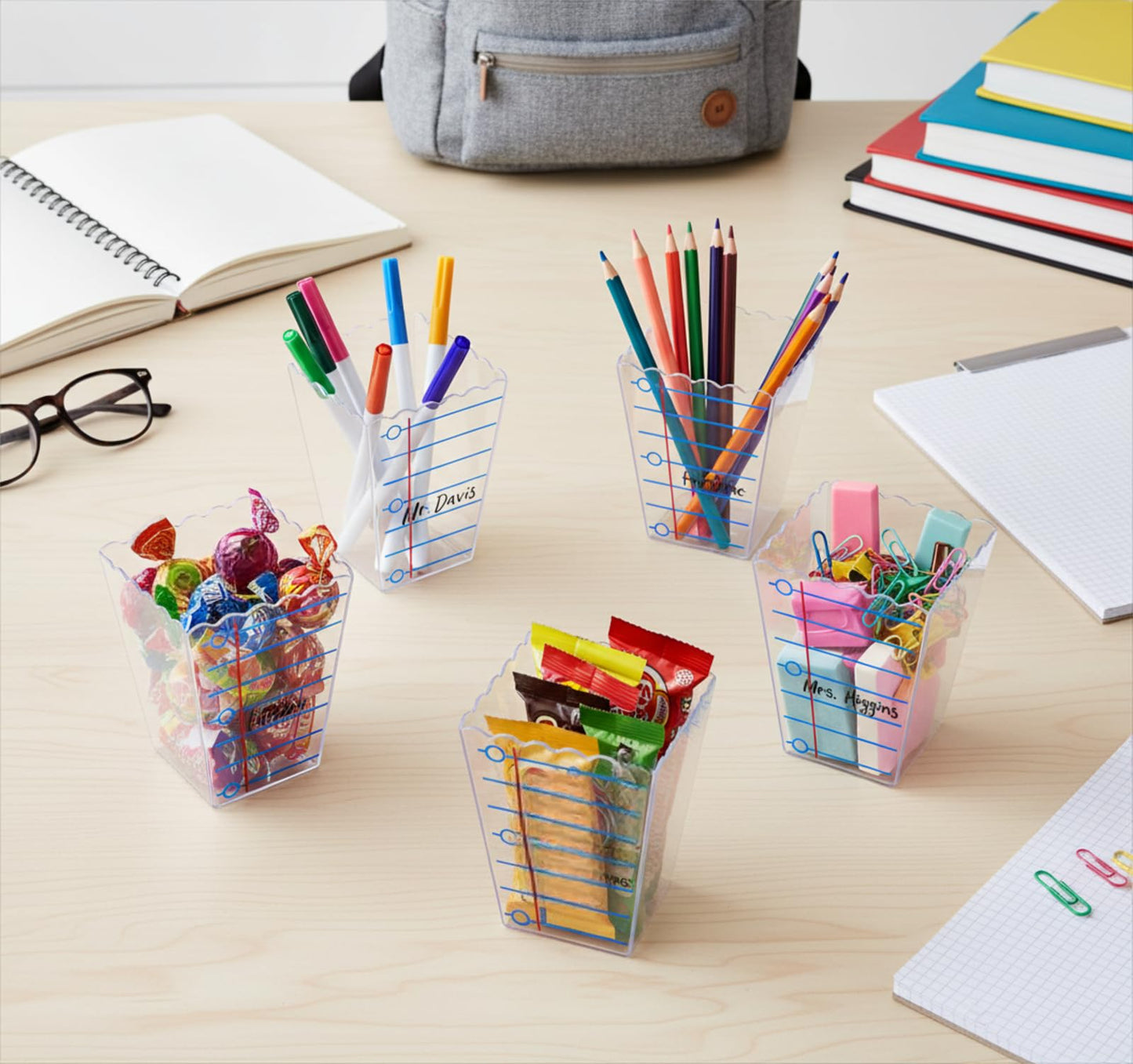 Mimorou 12 Pcs Teacher Gift Box Teacher Appreciation Gift Container Thank You Pencil Notebook Composition Book Crayon Candy Popcorn Holders for End of Year Graduation Party (Lined Style)