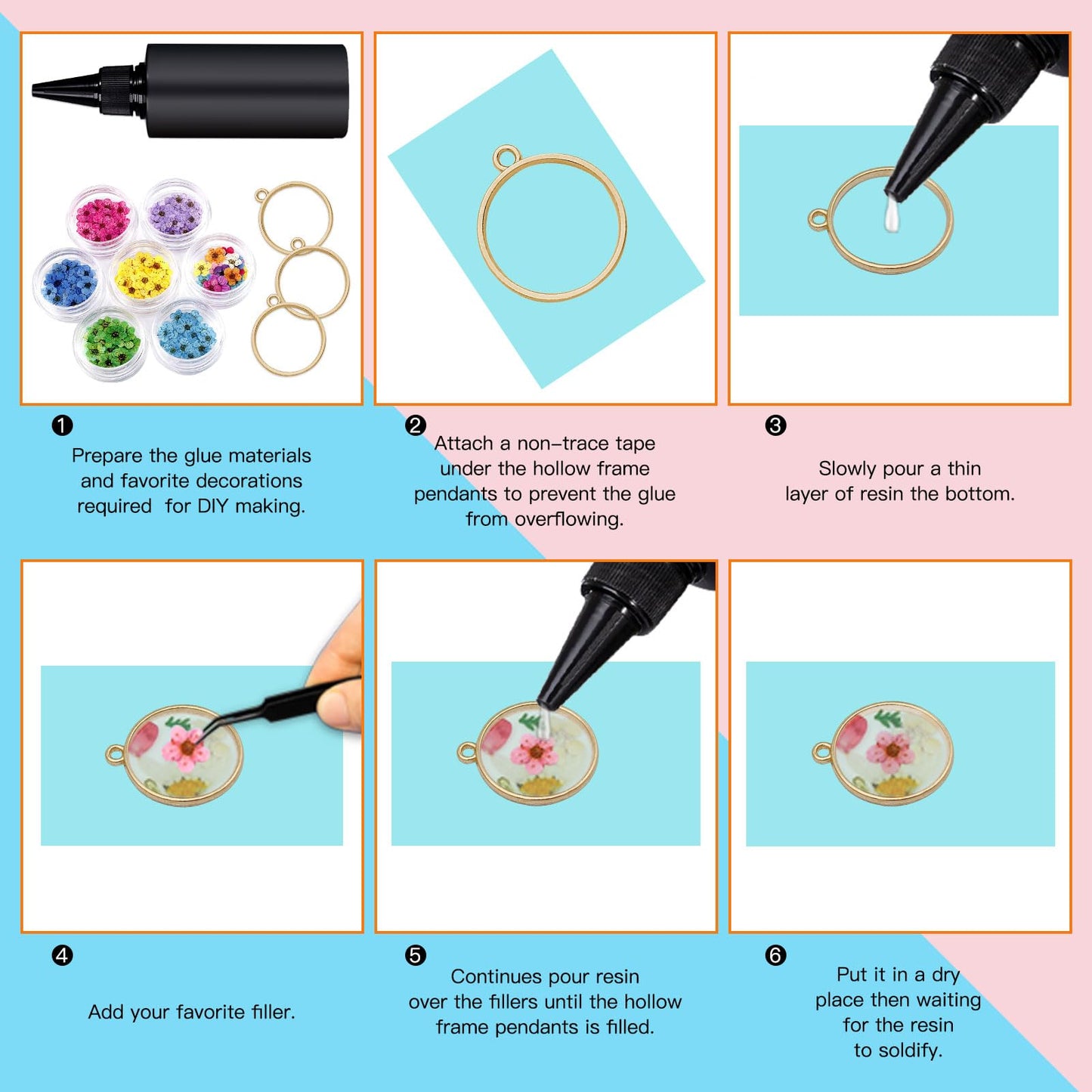 50pcs Open Bezel Pendants 5 Styles Hollow Bezel Pendants Open Frame Pendant Geometric Pressed Flower Frame for Resin Casting, Necklace, Earrings, Pressed Flower, DIY Crafts(K Gold,White K)