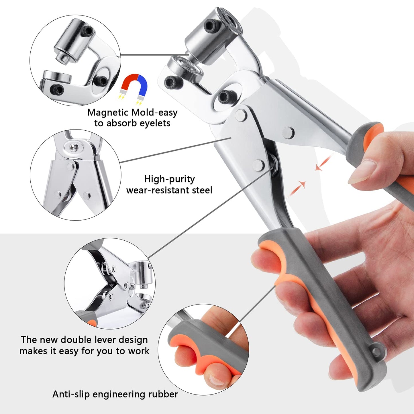 Grommet Tool Kit 3/8 Inch (10mm), Heavy Duty Handheld Manual Press with Hole Punch & 500pcs Eyelets for Leather, Canvas, Fabric, Tarps, Vinyl & Banners
