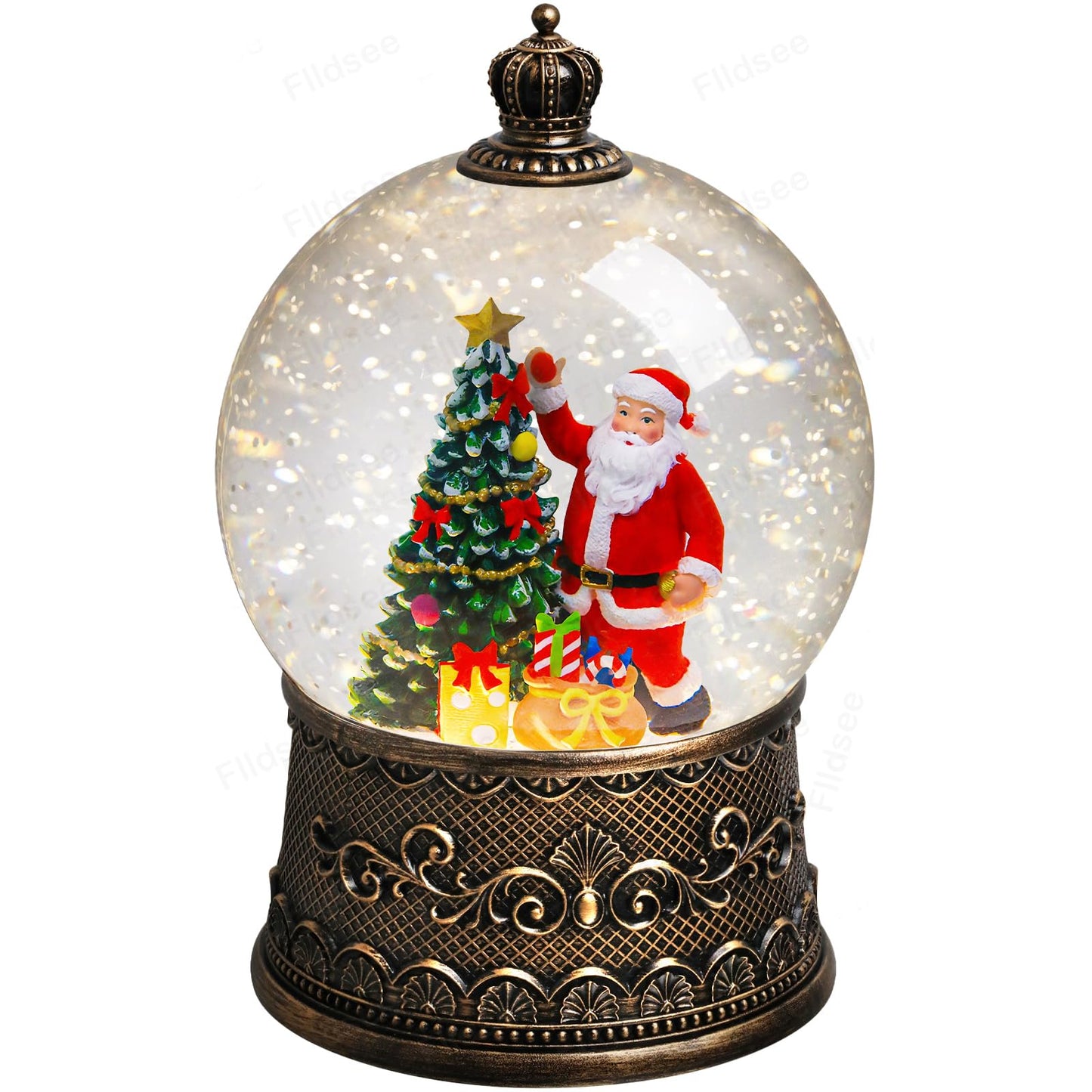 Flldsee Christmas Snow Globe Lantern, Glitter Musical Snowglobe Light with Timer, USB & Battery Powered Music Box, Santa Claus Christmas Tree Gifts, Holiday Decorations Indoor Home Decor