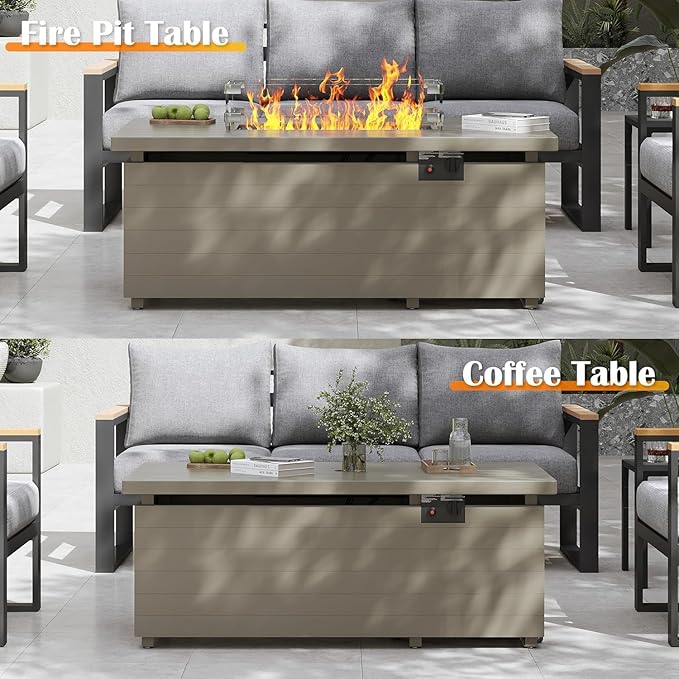 Sundale Outdoor 7 Pieces Patio Furniture Set with Fire Pit Table, L-Shaped Outdoor Sectional Sofa with 6 Inch Olefin Cushion, All-Weather Modern Metal Outdoor Conversation Sets for Backyard, Poolside
