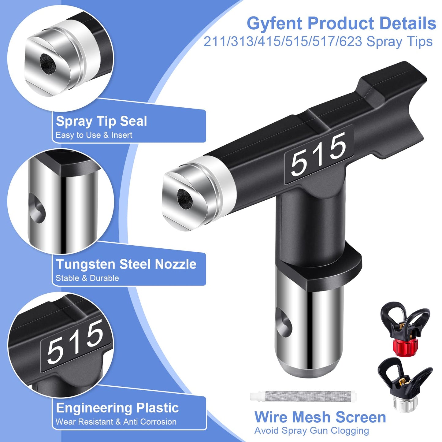 Gyfent 22Pcs Airless Paint Sprayer Gun Kit, 3600PSI Spray Gun with 50Ft x 1/4“ NPT Airless Paint Sprayer Hose & 6Pcs Reversible Spray Tips & Guide Tool & 4Pcs Extension Wand & 6Pcs Filters