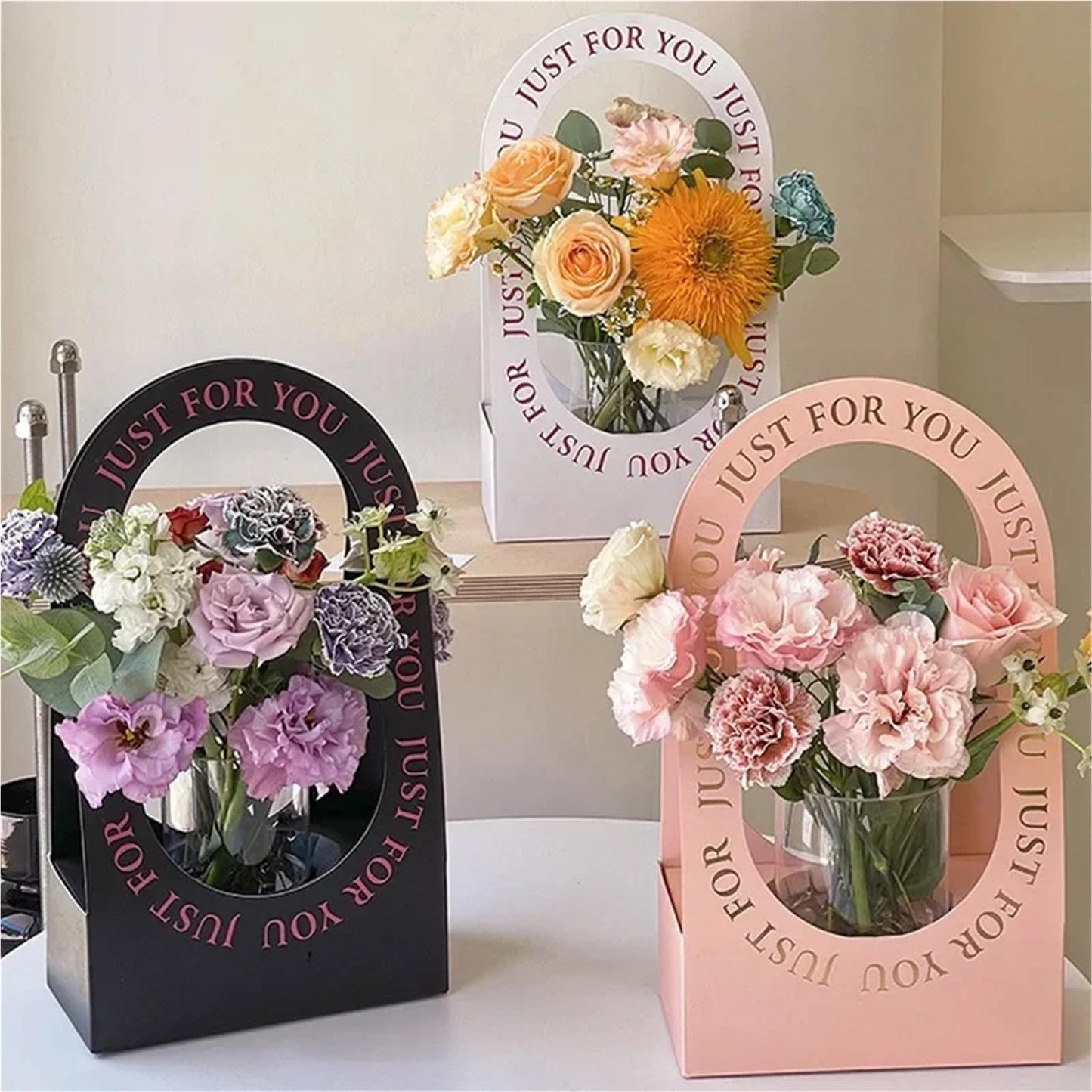 Nikeg Kraft Paper Flower Gift Bags 12Pcs Valentine's Day Hollow Folding Handheld Flower Basket Simple Box Paper Handbag Mother's Gift Arrangement(Red)