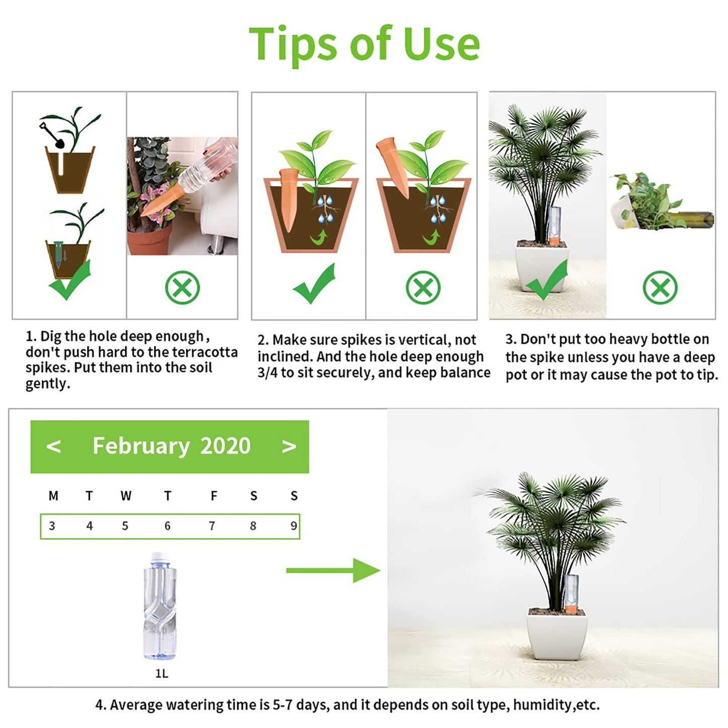 Terracotta Watering Spikes, Set of 8 Pack Plant Watering Devices, Self Terra Cotta Watering Spikes Stakes for Indoor and Outdoor, Automatic Plant Waterer System for Vacation Potted Plants
