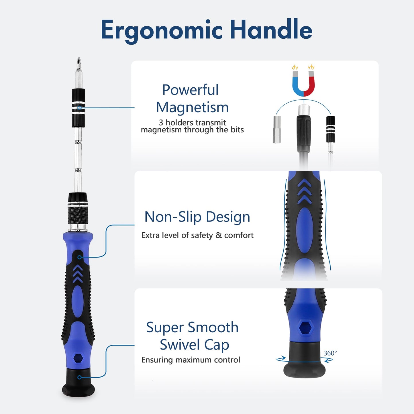 XOOL 62-in-1 Precision Screwdriver Kit, 58 Magnetic Bits, Flexible Shaft & Extension Rod, Electronics Repair Tool for Phone, Laptop, PC, Tablet, Game Console