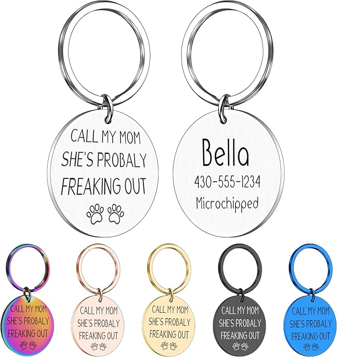 Kybkworm Funny Personalized Dog Tag, Customized Dog Collar with Name Tags Plate, Can You Call My Mom,Cute Pet Tag Keychain for Dogs Cats Owner, Pet Name Tags Double Sided Engraved (Type 3)