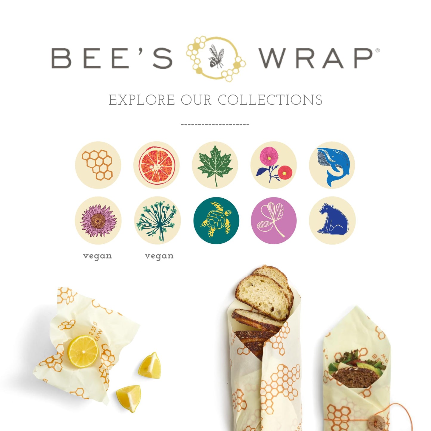 Bee's Wrap Vegan Beeswax Wraps for Food - Cut to Size 14x52" Beeswax Wrap Roll - Plastic Free Made in USA Reusable Natural Food Wrap - Meadow Magic