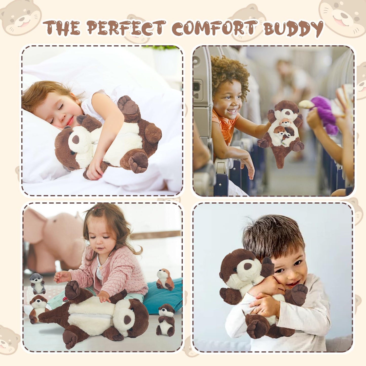 XYHQYB 5 PCS Sea Otter Stuffed Animals, Large Mommy Otter Plush with 4 Babies Stuffed Otters Inside, Soft Cuddly Otter Plushies Pillow Toy Gift for Kids Easter Birthday Christmas Ocean Party
