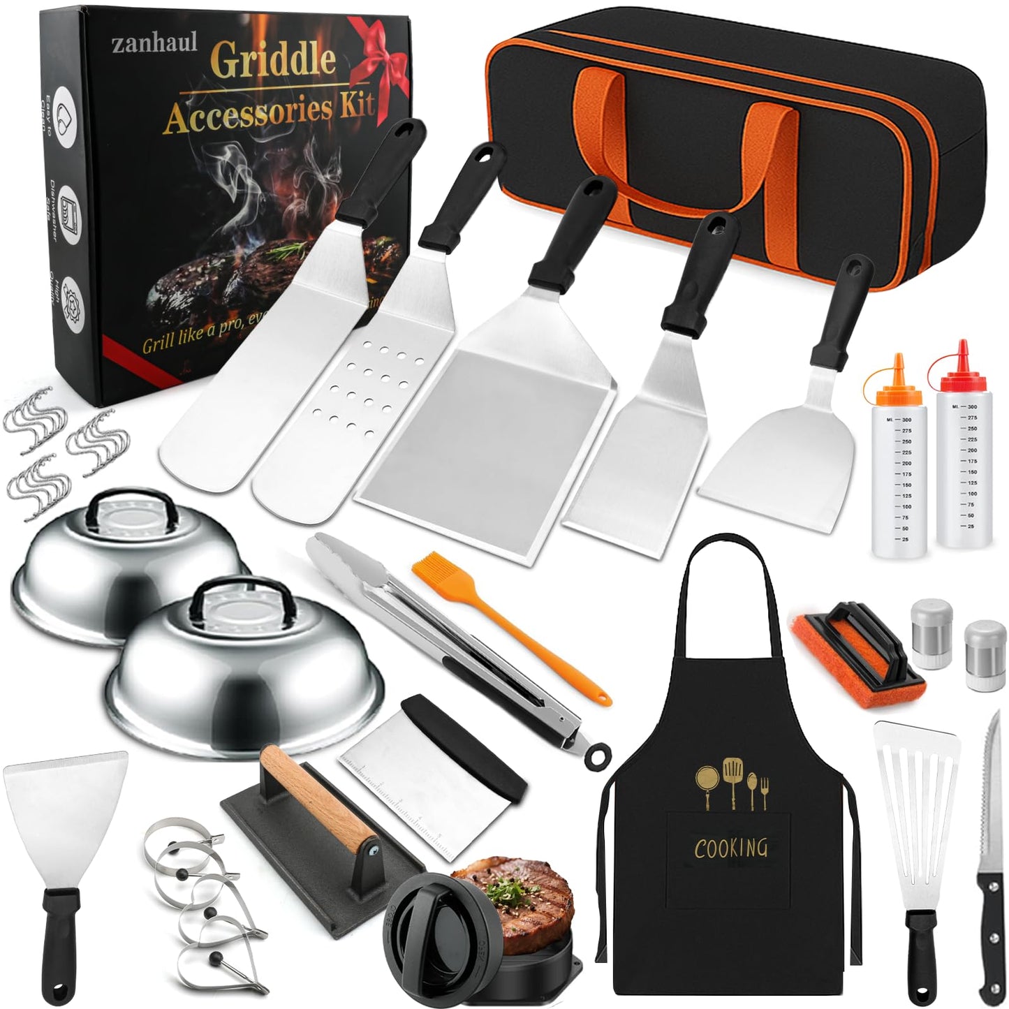 Haultery 42PCS Griddle Accessories Kit for Blackstone and Camp Chef, Professional Flat Top Grill Tools Set with Enlarged Spatulas, Basting Cover, Scraper, Carry Bag, Complete Outdoor BBQ Grilling Set